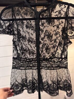 Max Studio SPECIAL EDITION Black Floral Lace Overlay Top